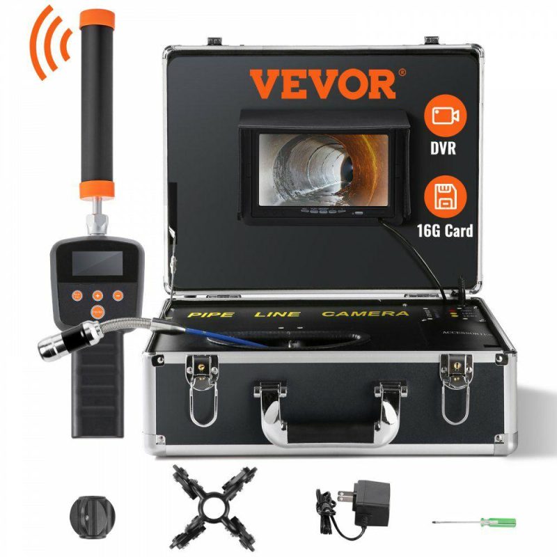 Inspection & Retrieving Tools | Sewer Camera with 512Hz Locator, 131 ft/40 m, 7″ Pipeline Inspection Camera with DVR Function, IP68 Camera with 12 Adjustable LEDs, A 16 GB SD Card for Sewer Line, Home, Duct Drain Pipe Plumbing Inspection & Retrieving Tools Inspection & Retrieving Tools