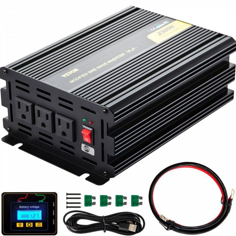 Inverters | Power Inverter, 2300W Modified Sine Wave Inverter, DC 24V to AC 120V Car Converter, with LCD Remote Controller, LED Indicator, AC Outlets Inverter for Truck RV Car Boat Travel Camping Emergency Electrical Inverters