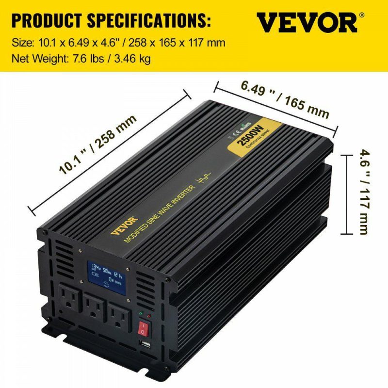 Inverters | Power Inverter, 2500W Modified Sine Wave Inverter, DC 12V to AC 120V Car Converter, with LCD Display, Remote Controller, LED Indicator, AC Outlets Inverter for Truck RV Car Boat Travel Camping Electrical Inverters