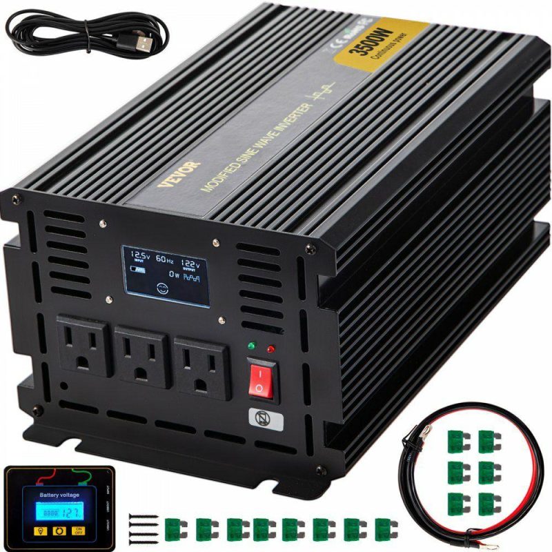 Inverters | Power Inverter, 3500W Modified Sine Wave Inverter, DC 12V to AC 120V Car Converter, with LCD Display, Remote Controller, LED Indicator, AC Outlets Inverter for Truck RV Car Boat Travel Camping Electrical Inverters