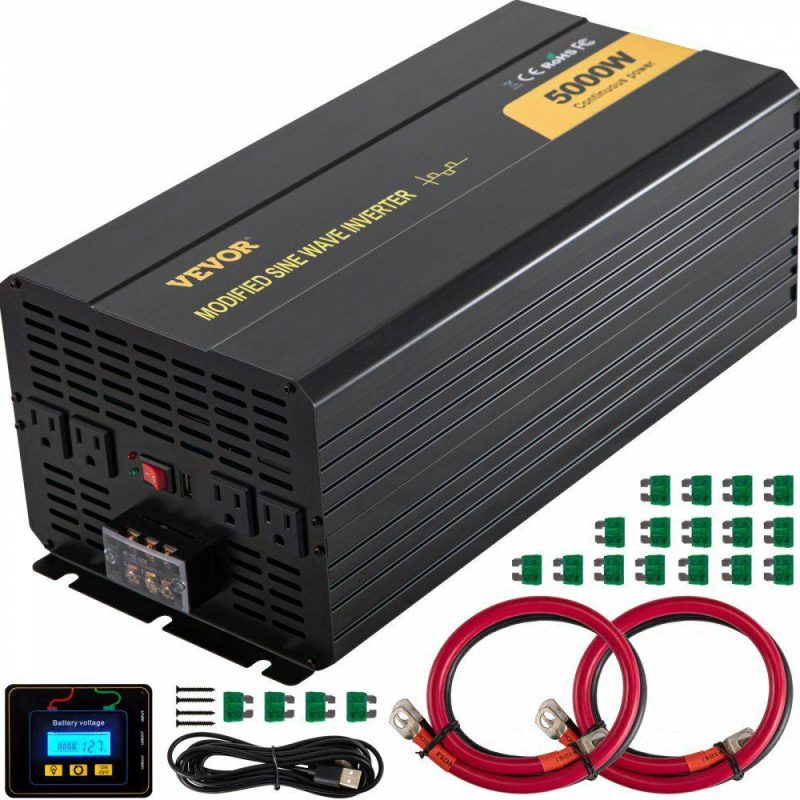 Inverters | Power Inverter, 5000W Modified Sine Wave Inverter, DC 12V to AC 120V Car Converter, with LCD Remote Controller, LED Indicator, AC Outlets Inverter for Truck RV Car Boat Travel Camping Emergency Electrical Inverters