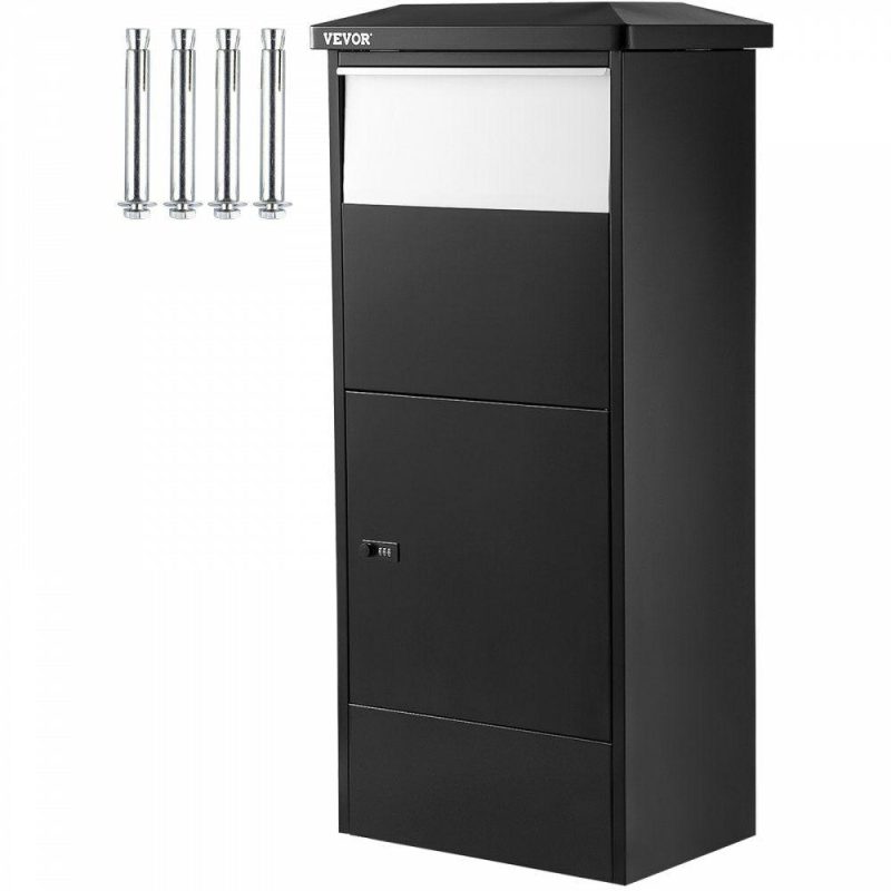 Mailboxes & Accessories | Package Delivery Drop Box Parcel Mailbox 18.9”x12”x44” Porch Container Black Hardware Black