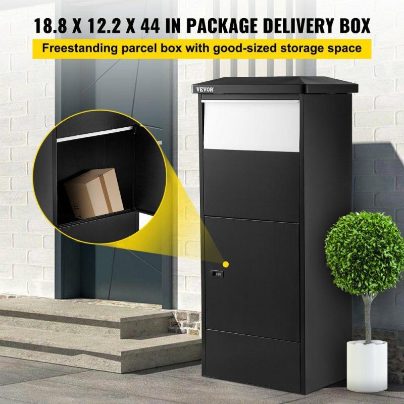 Mailboxes & Accessories | Package Delivery Drop Box Parcel Mailbox 18.9”x12”x44” Porch Container Black Hardware Black