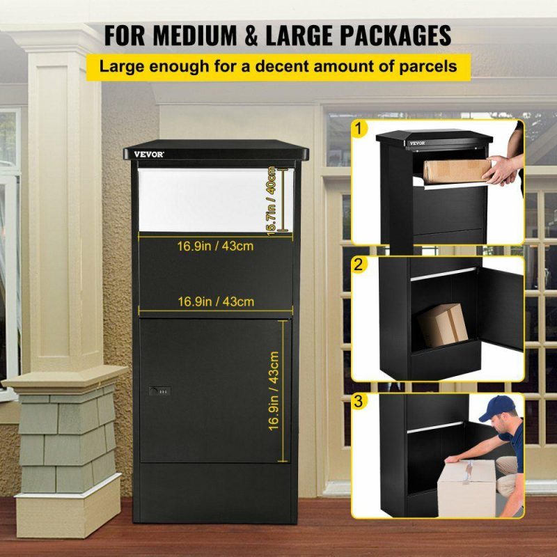 Mailboxes & Accessories | Package Delivery Drop Box Parcel Mailbox 18.9”x12”x44” Porch Container Black Hardware Black