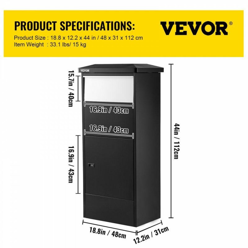 Mailboxes & Accessories | Package Delivery Drop Box Parcel Mailbox 18.9”x12”x44” Porch Container Black Hardware Black