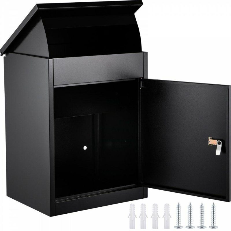 Mailboxes & Accessories | Parcel Drop Box Package Mailbox Porch Express with Lockable Storage Black Black Hardware Black