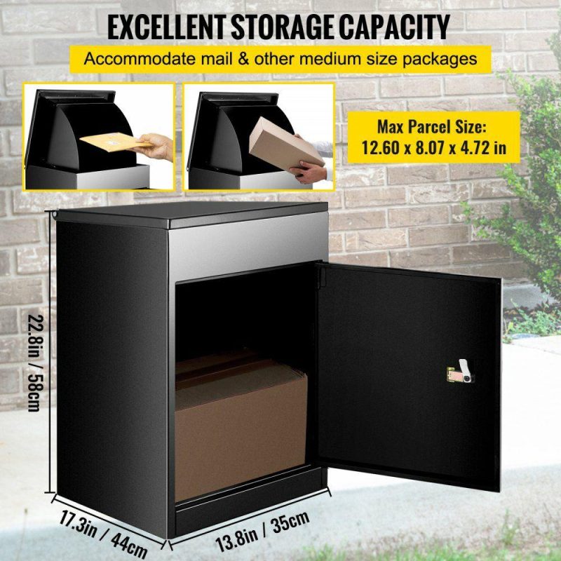 Mailboxes & Accessories | Parcel Drop Box Package Mailbox Porch Express with Lockable Storage Black Black Hardware Black