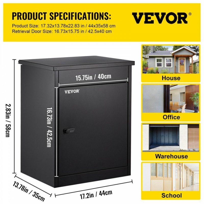 Mailboxes & Accessories | Parcel Drop Box Package Mailbox Porch Express with Lockable Storage Black Black Hardware Black