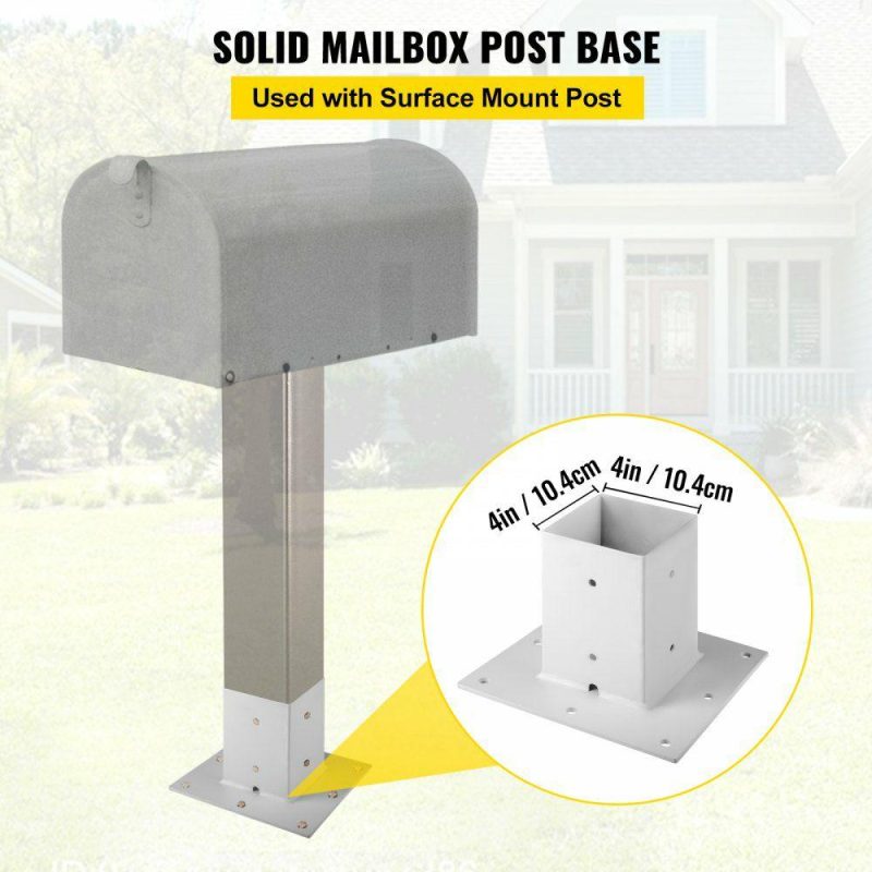 Mailboxes & Accessories | Post Base, 4″x4″ Mailbox Base Plate, White Powder-Coated Fence Post Anchor, Q235 Steel Deck Post Base, Surface Mount Base Plate for Mailbox Post Deck Supports Porch Railing Post Holders White Hardware Mailboxes & Accessories