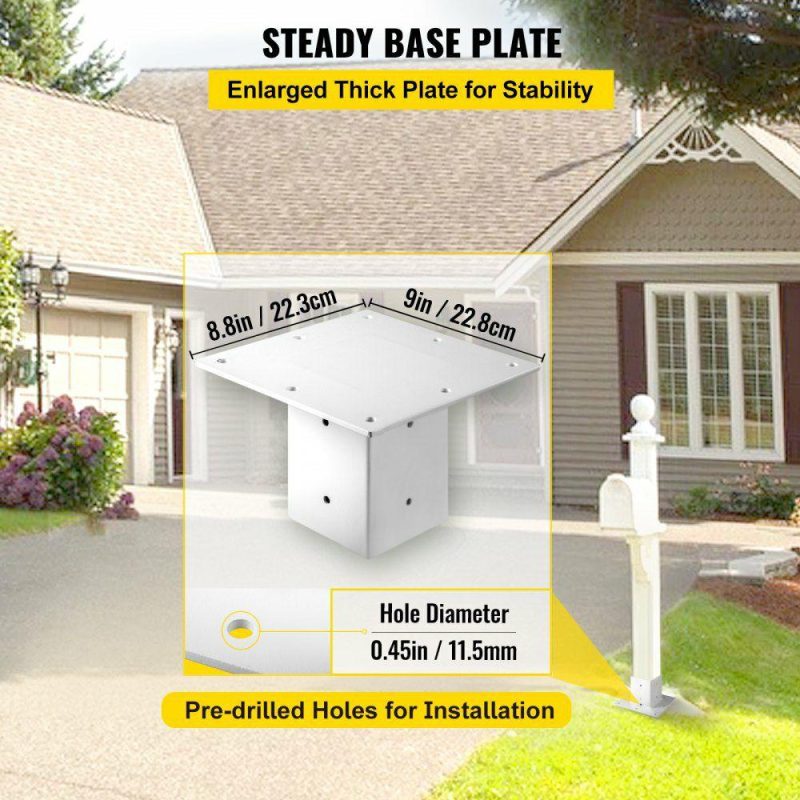 Mailboxes & Accessories | Post Base, 4″x4″ Mailbox Base Plate, White Powder-Coated Fence Post Anchor, Q235 Steel Deck Post Base, Surface Mount Base Plate for Mailbox Post Deck Supports Porch Railing Post Holders White Hardware Mailboxes & Accessories