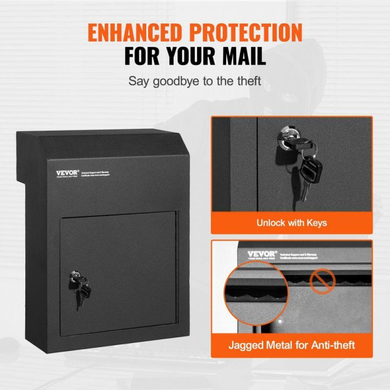 Mailboxes & Accessories | Through The Door Key Drop Box, Heavy Duty Steel Through the Door Mailbox with 1.8″ 12″ Key Lock, 12x6x16″ Mail Drop Box, Black Black Hardware Black