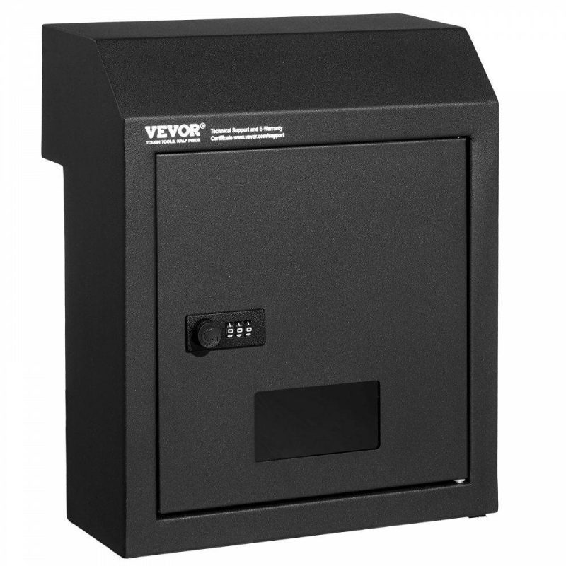 Mailboxes & Accessories | Through The Door Key Drop Box, Heavy Duty Steel Through the Door Mailbox with 12″ Combination Lock, Mail Drop Box, Black Black Hardware Black