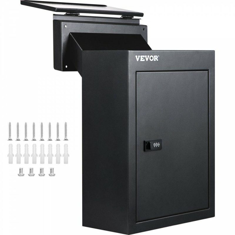 Mailboxes & Accessories | Through The Wall Drop Box, 12.5”x6.3”x16.9” Mail Drop Box w/Adjustable Chute, Deposit Drop Box w/Code Lock, Rainproof Wall Mount Mailbox for Letters, Rents, Check & Keys, Home & Office, Black Black Hardware Black