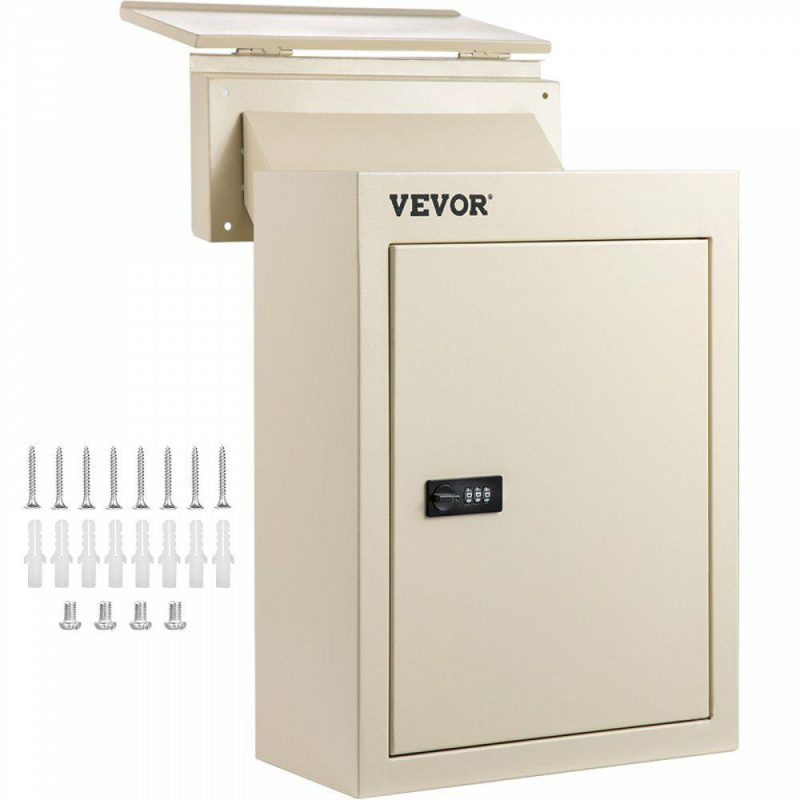 Mailboxes & Accessories | Through The Wall Drop Box, 12.5”x6.3”x16.9” Mail Drop Box w/Adjustable Chute, Deposit Drop Box w/Code Lock, Rainproof Wall Mount Mailbox for Letters, Rents,Checks & Keys, Home & Office, Beige Yellow Hardware Mailboxes & Accessories