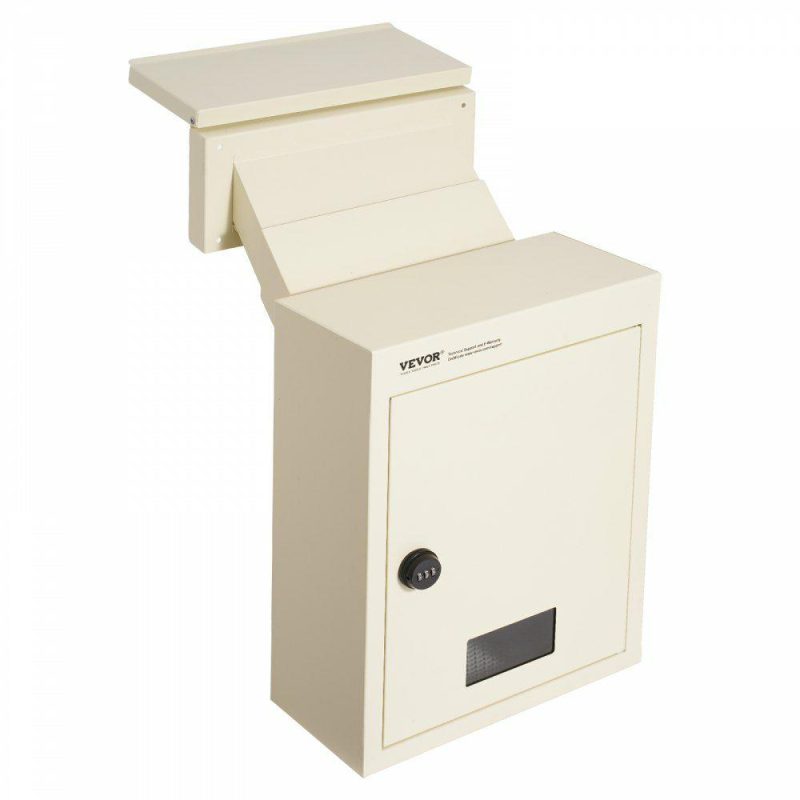 Mailboxes & Accessories | Through The Wall Drop Box, Heavy Duty Steel Through the Wall Mailbox with 2.8-7.9″ 13″ Combination Lock, 12.5×6.3×16.9″ Mail Drop Box, Beige Beige Hardware Beige