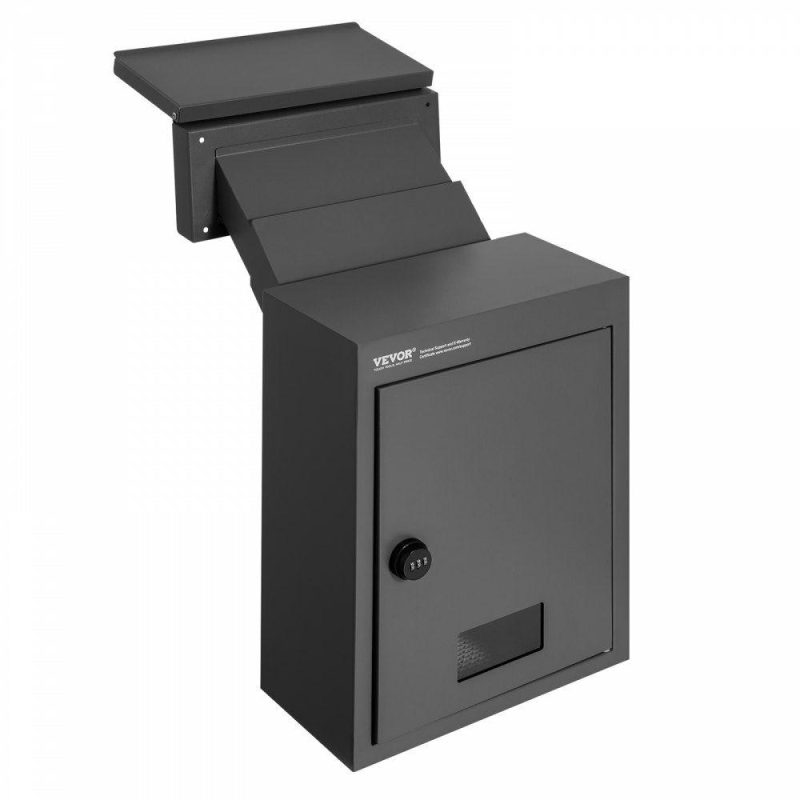 Mailboxes & Accessories | Through The Wall Drop Box, Heavy Duty Steel Through the Wall Mailbox with 2.8-7.9″ 13″ Combination Lock, 12.5×6.3×16.9″ Mail Drop Box, Black Black Hardware Black