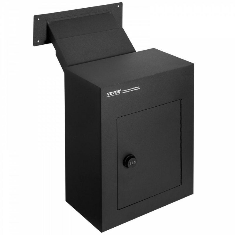 Mailboxes & Accessories | Through The Wall Drop Box, Heavy Duty Steel Through the Wall Mailbox with 2.8-7.9″ 13″ Combination Lock, 13x7x17″ Mail Drop Box, Black Black Hardware Black