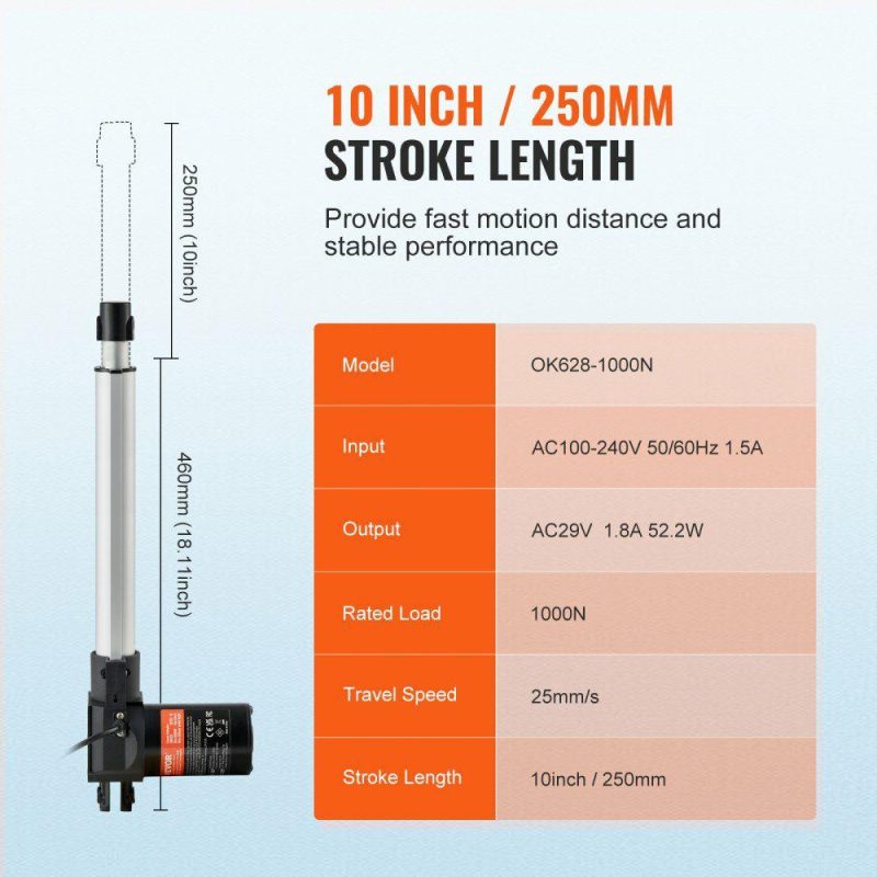 Motion Control | 24V Linear Actuator Kit 10 Inch 0.98″/s 220lbs/1000N with IP44 Protection Hardware Motion Control