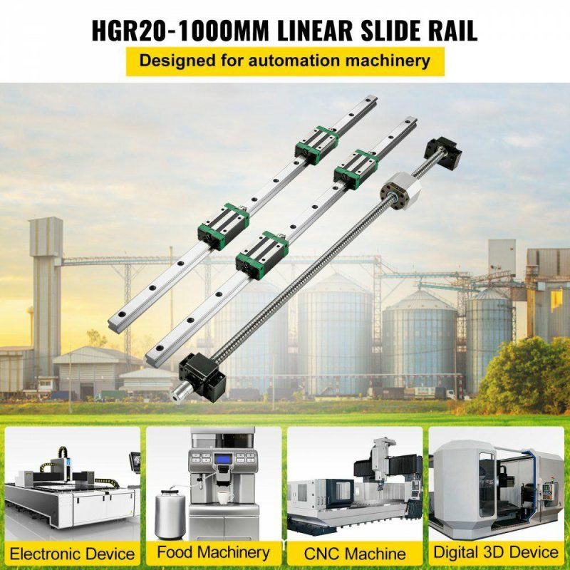 Motion Control | Linear Guide Rail, 2PCS HGR20-1000mm Linear Slide Rail + 1Pcs RM1605-1000mm Ballscrew with BF12/BK12 Kit, Coupling, Slide Blocks Linear Guide Rail Set for DIY CNC Routers Lathes Mills Hardware Motion Control