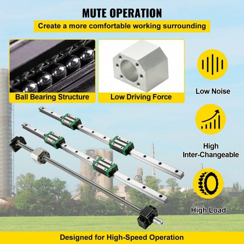 Motion Control | Linear Guide Rail, 2PCS HGR20-1000mm Linear Slide Rail + 1Pcs RM1605-1000mm Ballscrew with BF12/BK12 Kit, Coupling, Slide Blocks Linear Guide Rail Set for DIY CNC Routers Lathes Mills Hardware Motion Control