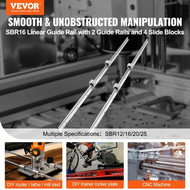 Motion Control | Linear Guide Rail Set, SBR16 1500mm, 2 PCS 59 in/1500 mm SBR16 Guide Rails and 4 PCS SBR16UU Slide Blocks, Linear Rails and Bearings Kit for Automated Machines DIY Project CNC Router Machines Hardware Motion Control