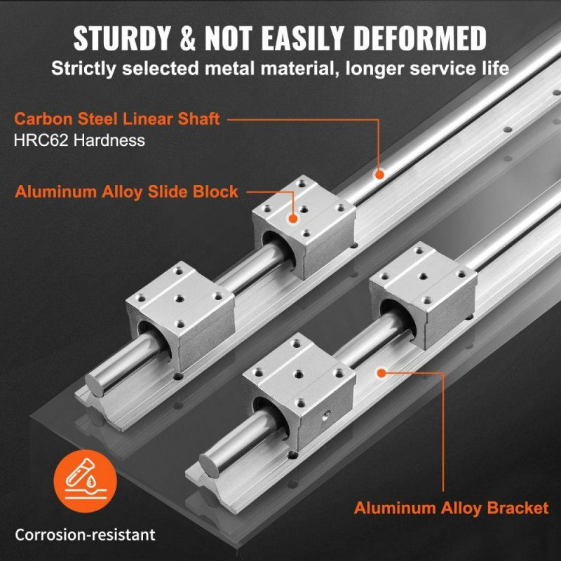 Motion Control | Linear Guide Rail Set, SBR16 1500mm, 2 PCS 59 in/1500 mm SBR16 Guide Rails and 4 PCS SBR16UU Slide Blocks, Linear Rails and Bearings Kit for Automated Machines DIY Project CNC Router Machines Hardware Motion Control