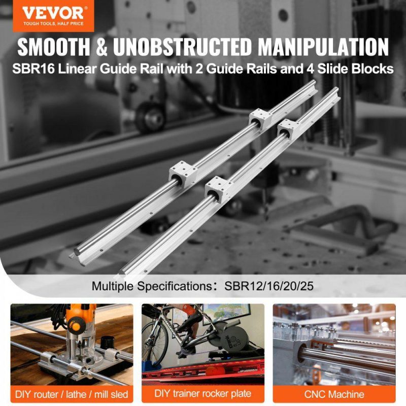 Motion Control | Linear Guide Rail Set, SBR16 800mm, 2 PCS 31.5 in/800 mm SBR16 Guide Rails and 4 PCS SBR16UU Slide Blocks, Linear Rails and Bearings Kit for Automated Machines DIY Project CNC Router Machines Hardware Motion Control