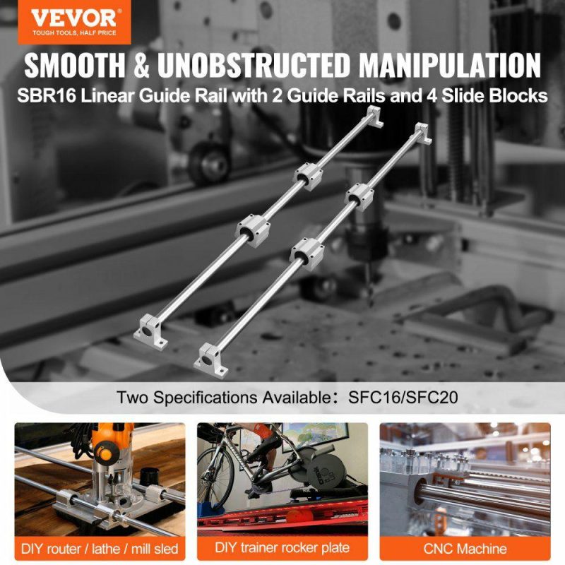 Motion Control | Linear Guide Rail Set, SFC16 1000mm, 2 PCS 39.4 in/1000 mm SFC16 Guide Rails 4 PCS SC16 Slide Blocks 4 PCS Rail Supports, Linear Rails and Bearings Kit for Automated Machines CNC DIY Project Hardware Motion Control