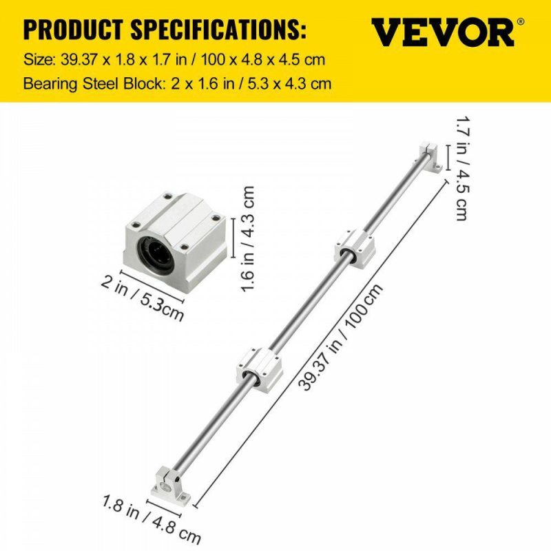 Motion Control | Linear Rail Slide 2PCs 16mm x 1000mm Linear Bearing Slide Set with 4Pcs Block Bearings SC20UU+4Pcs Shaft Support Linear Shaft CNC Parts Kits for Electronic Equipment Guide Bar Hardware Motion Control