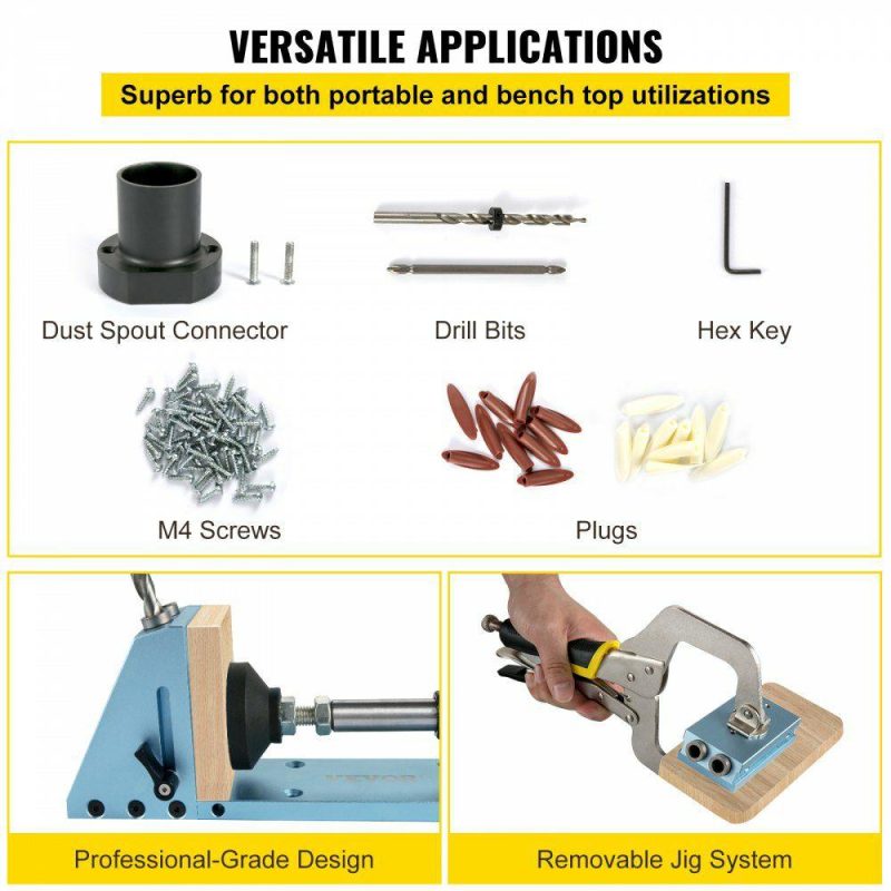 Power Tool Parts & Accessories | Pocket Hole Jig Kit, M4 Adjustable & Easy to Use Joinery Woodworking System, Professional and Upgraded Aluminum, Wood Guides Joint Angle Tool w/Drill Bit Hex Key Screws for DIY Carpentry Power Tool Parts & Accessories Power Tool Parts & Accessories