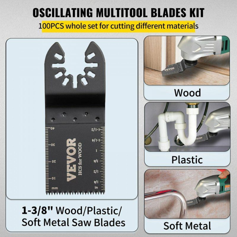 Saws & Accessories | 100PCS Oscillating Saw Blades, Quick Release Multitool Blades Kit, HCS Tool Blades for Wood Plastic Metal Nails Bolts, Compatible with Dewalt Dremel Fein Worx Bosch Makita Milwaukee Power Tools Saws & Accessories