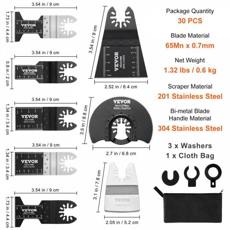 Saws & Accessories | 30PCS Multi Tool Blades Kits, Universal Quick Release Oscillating Saw Blades, 8 Types Wood Metal Plastic Oscillating Tool Blades, Fit Dewalt Bosch Milwaukee Hitachi Chicago Craftsman Power Tools Saws & Accessories