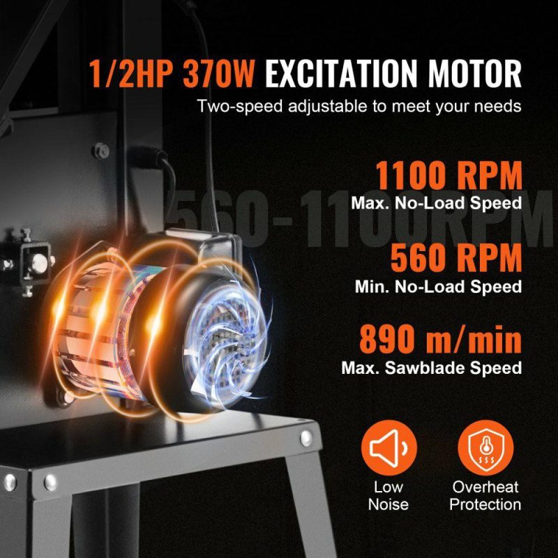 Saws & Accessories | Band Saw with Stand, 10-Inch, 560 & 1100 RPM Two-Speed Benchtop Bandsaw, 370W 0.5HP Motor with Metal Stand Optimized Work Light Workbench Fence and Miter Gauge, for Woodworking Aluminum Plastic Power Tools Saws & Accessories