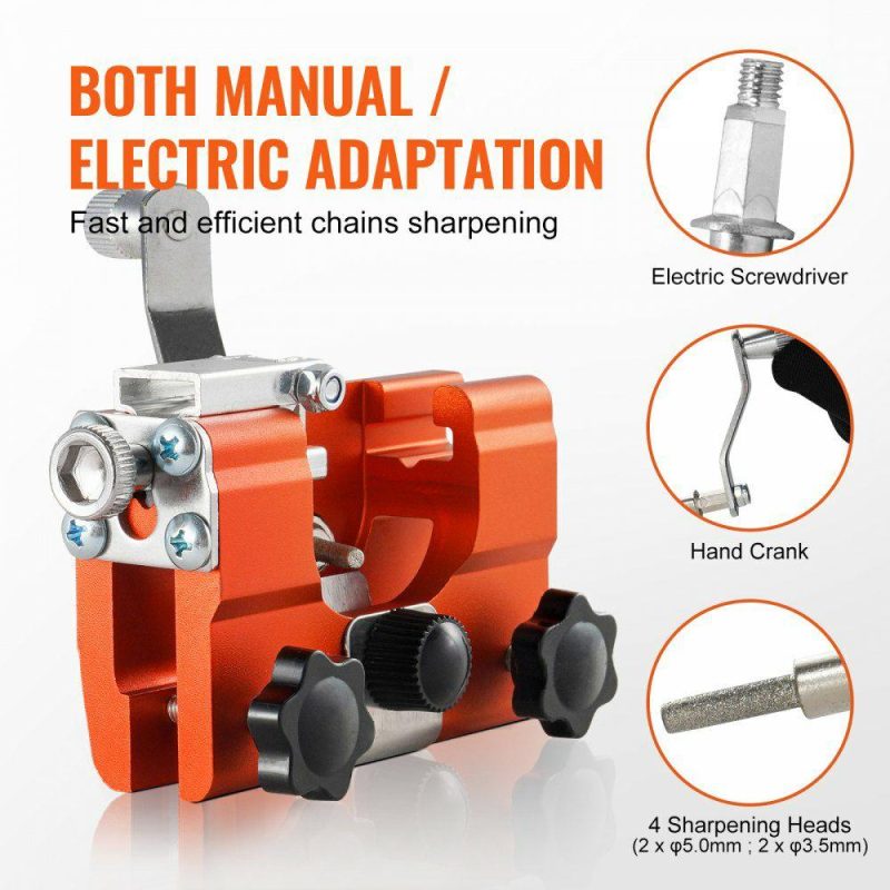 Saws & Accessories | Chainsaw Sharpener, Hand-Cranked Chainsaw Sharpening Jig Kit for 4″-22″ Chain Saw, Potable Chainsaw Chain Sharpener Tool with 4 Sharpening Heads, Storage Bag for Home DIY, Lumberjack, Landscaper Power Tools Saws & Accessories