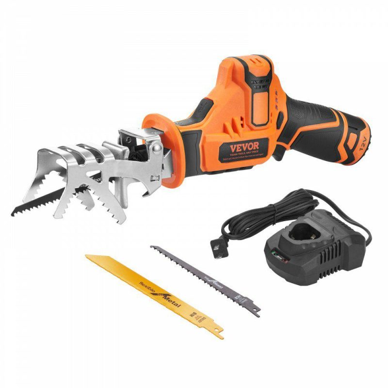 Saws & Accessories | Cordless Reciprocating Saw, 0-2700RPM Variable Speed, 0.8″ Stroke Fast Cutting, 12V 45 Mins Fast Wireless Charging, Battery Powered with Branch Support and Blades for Wood, Metal, PVC Power Tools Saws & Accessories