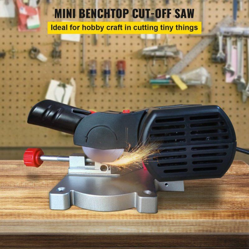 Saws & Accessories | Mini Miter Cut-off Chop Saw, Two 2-5/16″ Blade of Steel and Resin with 1/2″ Cutting Depth, 0~45° Benchtop Miter Saw for Copper, Aluminum, Wood, Zinc in Hobby Craft Power Tools Saws & Accessories