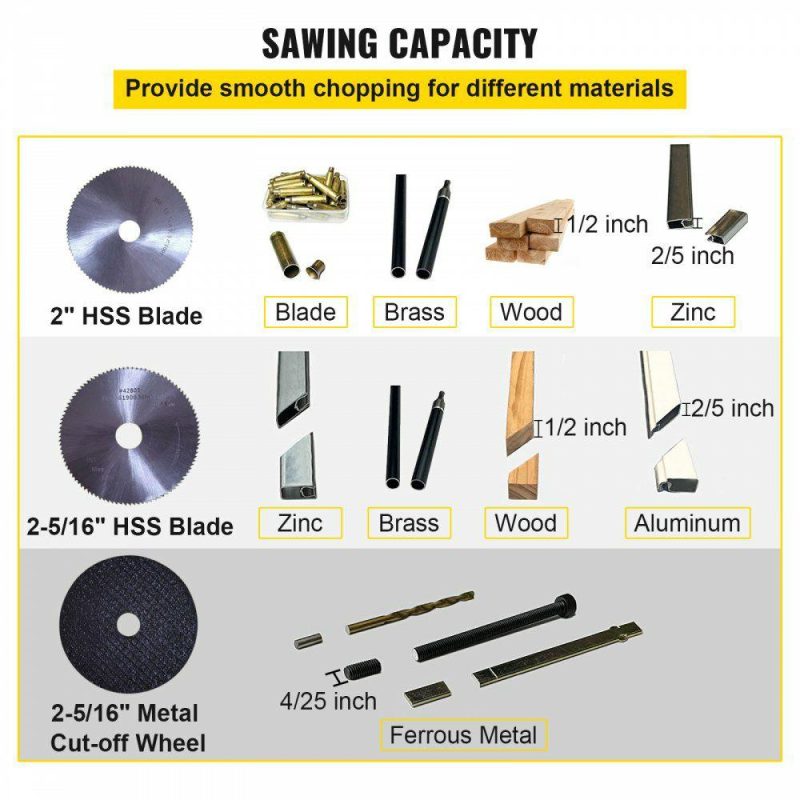 Saws & Accessories | Mini Miter Cut-off Chop Saw, Two 2-5/16″ Blade of Steel and Resin with 1/2″ Cutting Depth, 0~45° Benchtop Miter Saw for Copper, Aluminum, Wood, Zinc in Hobby Craft Power Tools Saws & Accessories