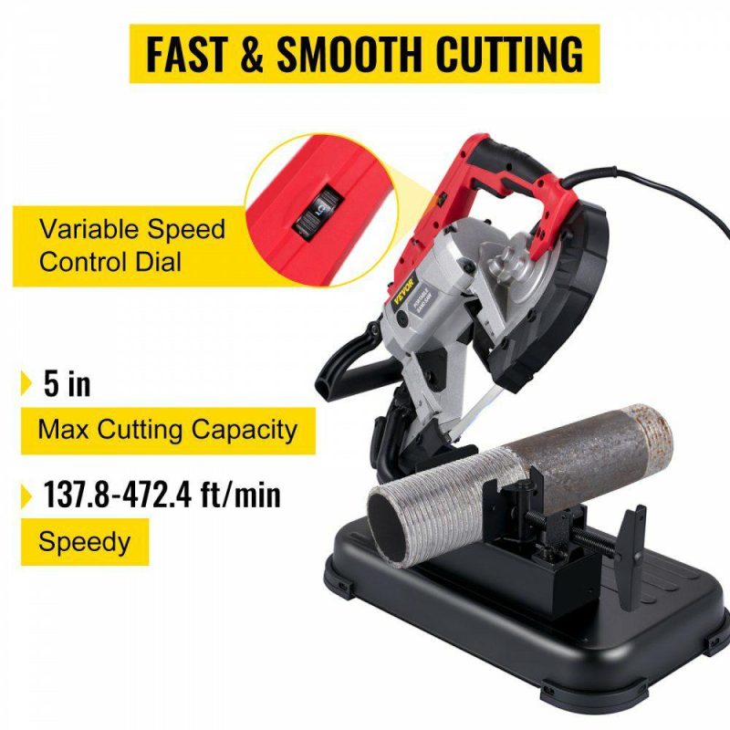 Saws & Accessories | Portable Band Saw, 110V Removable Alloy Steel Base Cordless Band Saw, 5 Inch Cutting Capacity Hand held Band Saw,Variable Speed Portable Bandsaw, 10Amp Motor Deep Cut Band saw for Metal Wood Power Tools Saws & Accessories