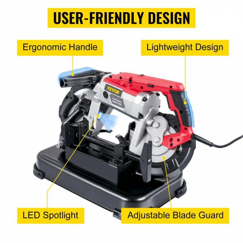 Saws & Accessories | Portable Band Saw, 110V Removable Alloy Steel Base Cordless Band Saw, 5 Inch Cutting Capacity Hand held Band Saw,Variable Speed Portable Bandsaw, 10Amp Motor Deep Cut Band saw for Metal Wood Power Tools Saws & Accessories