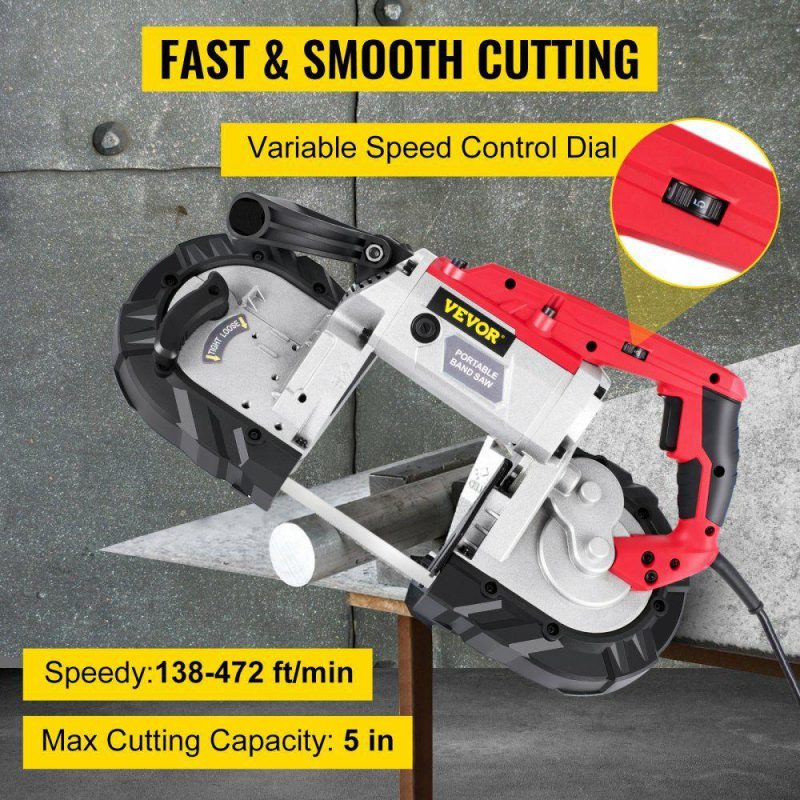 Saws & Accessories | Variable-Speed 5″ Deep Cut Portable Band Saw 110V 10-A Motor Tested to UL Standards Power Tools Saws & Accessories