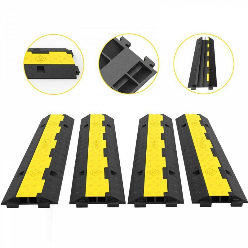 Wire & Cable & Conduit | Cable Protector Ramp, 4 Packs 2 Channels Speed Bump Hump, Rubber Modular Speed Bump Rated 11000 LBS Load Capacity, Protective Wire Cord Ramp Driveway Rubber Traffic Speed Bumps Cable Protector Electrical Wire & Cable & Conduit