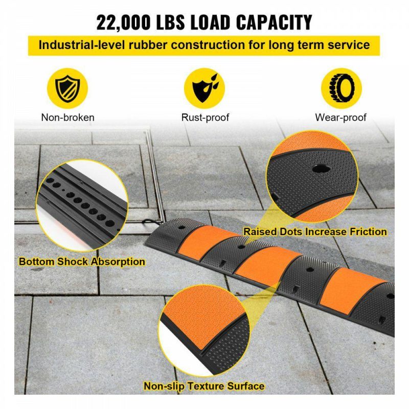 Wire & Cable & Conduit | Rubber Speed Bump, 1 Pack 2 Channel Speed Bump Hump, 72.8″ Long Modular Speed Bump Rated 22000 LBS Load Capacity, 72.8 x 12.2 x 2.2 Garage Speed Bump for Asphalt Concrete Gravel Driveway-6 FT Electrical Wire & Cable & Conduit