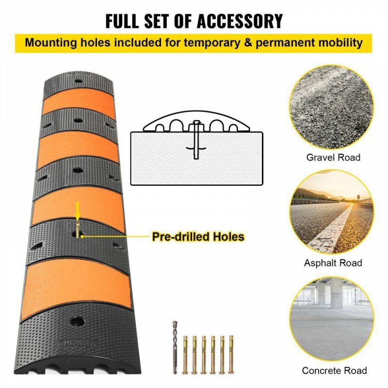 Wire & Cable & Conduit | Rubber Speed Bump, 1 Pack 2 Channel Speed Bump Hump, 72.8″ Long Modular Speed Bump Rated 22000 LBS Load Capacity, 72.8 x 12.2 x 2.2 Garage Speed Bump for Asphalt Concrete Gravel Driveway-6 FT Electrical Wire & Cable & Conduit