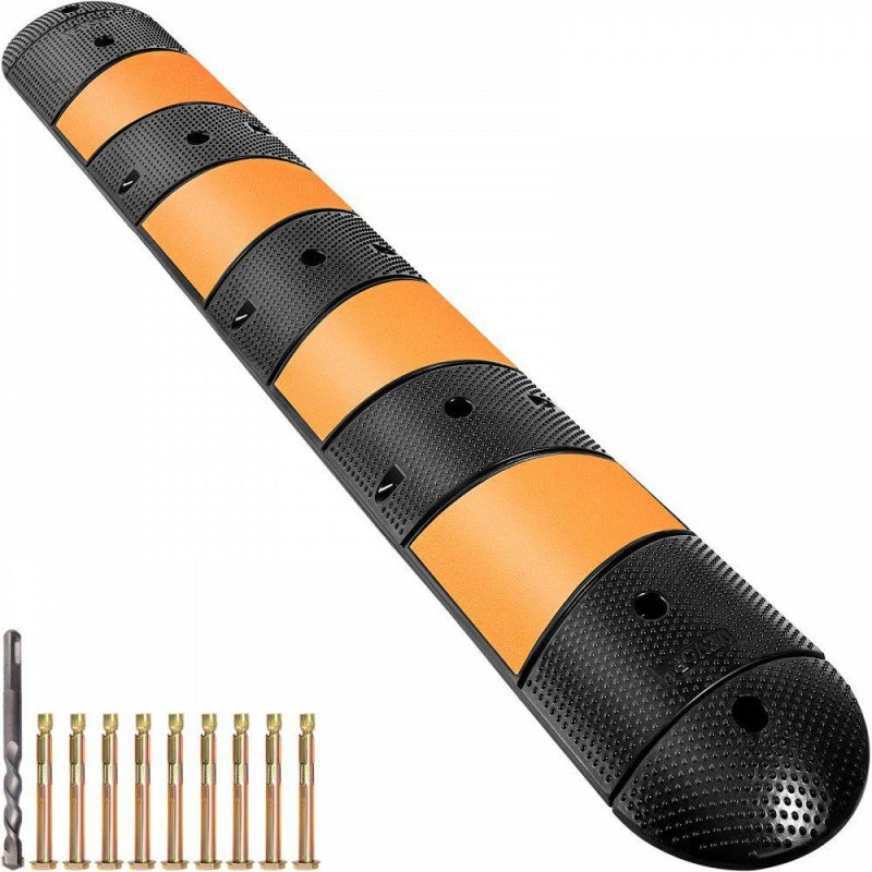 Wire & Cable & Conduit | Rubber Speed Bump, 1 Pack 2 Channel Speed Bump Hump, 72″ Long Modular Speed Bump Rated 22000 LBS Loading, 72.8 x 12.2 x 2.2 Garage Speed Bump for Asphalt Concrete Gravel Driveway with 2 End Cap Electrical Wire & Cable & Conduit