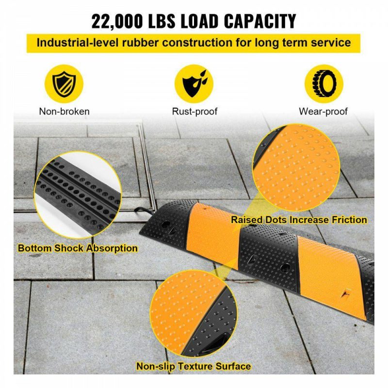 Wire & Cable & Conduit | Rubber Speed Bump, 2 Pack 2 Channel Speed Bump Hump, 40.2″ Long Modular Speed Bump Rated 22000 LBS Load Capacity, 40.2 x 11.8 x 2.4 inch Garage Speed Bump for Asphalt Concrete Gravel Driveway Electrical Wire & Cable & Conduit