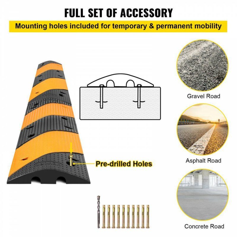 Wire & Cable & Conduit | Rubber Speed Bump, 2 Pack 2 Channel Speed Bump Hump, 40.2″ Long Modular Speed Bump Rated 22000 LBS Load Capacity, 40.2 x 11.8 x 2.4 inch Garage Speed Bump for Asphalt Concrete Gravel Driveway Electrical Wire & Cable & Conduit