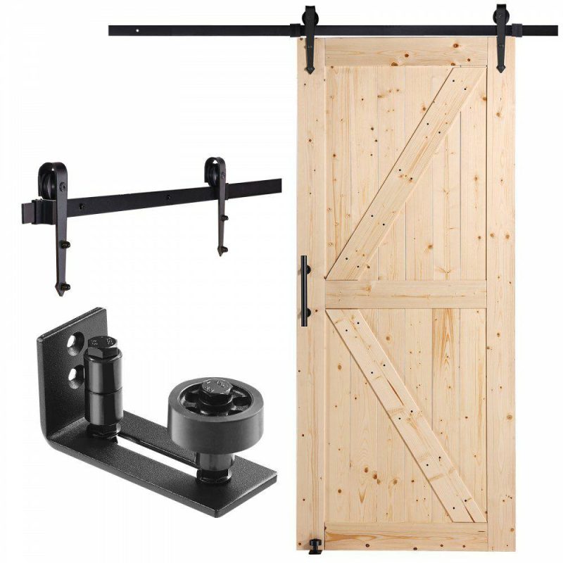 Door Hardware & Locks | Barn Door and Hardware Kit, 36″ x 84″ Wood Sliding Barn Door, Smoothly and Quietly, Barn Door Kit with 8-in-1 Floor Guide and Door Handle, Spruce Wood Panelled Slab, Easy to Install Burlywood Door Hardware & Locks Burlywood