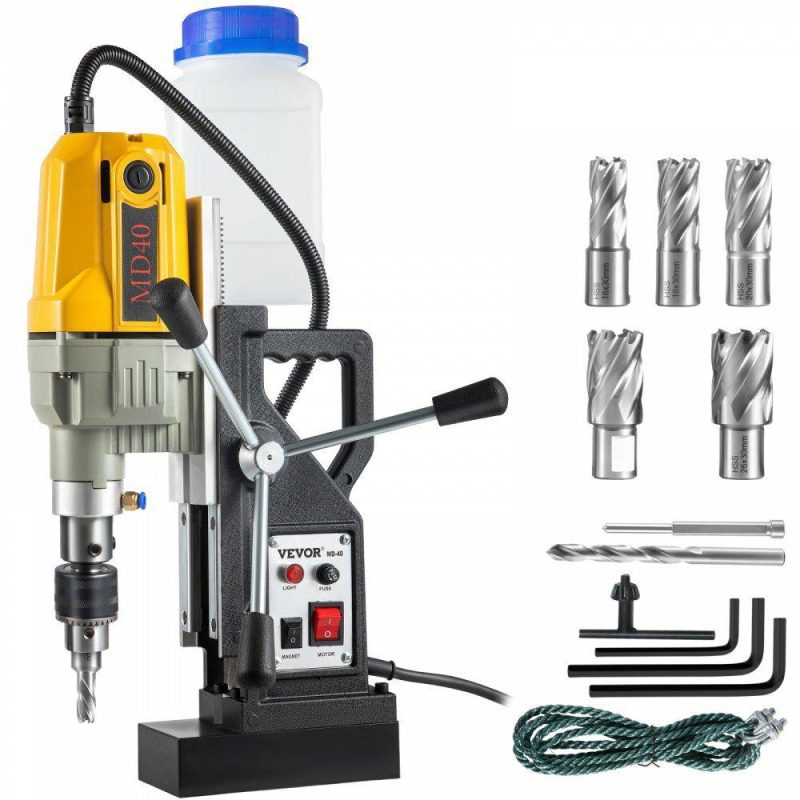 Drills & Drivers | Magnetic Drill, 1100W 1.57″ Boring Diameter, 2697lbf/12000N Portable Electric Mag Drill Press with 7 Bits, 580 RPM Max Speed Drilling Machine for any Surface and Home Improvement Drills & Drivers Drills & Drivers