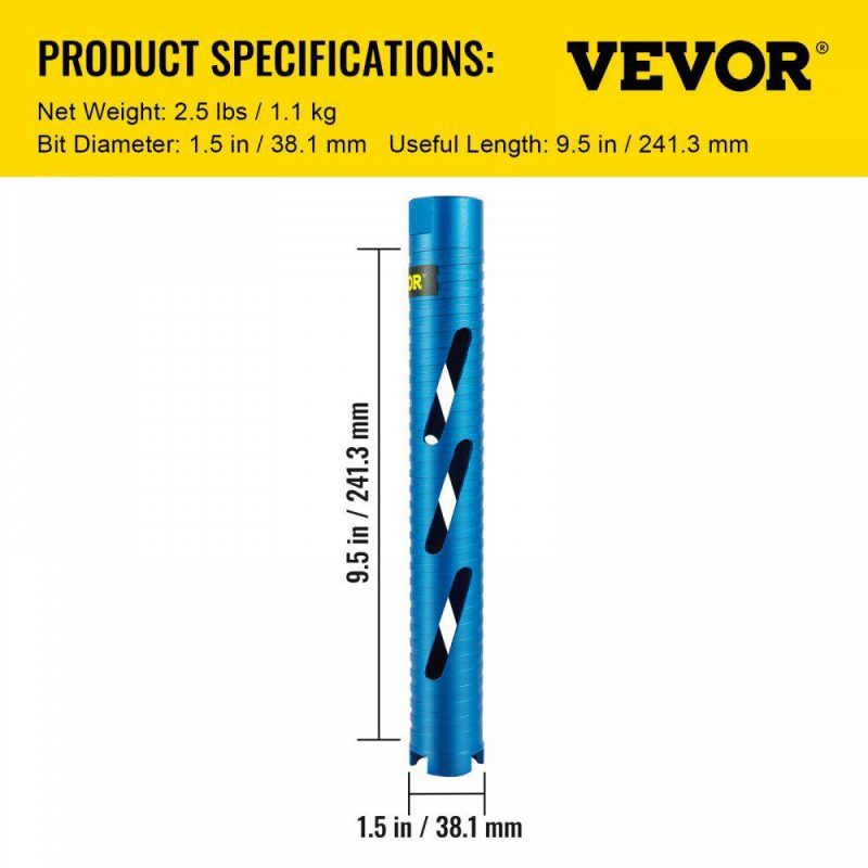 Power Tool Parts & Accessories | Dry Core Drill Bit, 1.5″ / 38.1 mm Diameter 5/8″-11 Threaded, 9.5″ / 241.3mm Depth Diamond Coring Bore Tool with a Pilot Bit & 4.5″ Blade, Masonry Hole Saw Bits for Hard Concrete Brick and Block Power Tool Parts & Accessories Power Tool Parts & Accessories