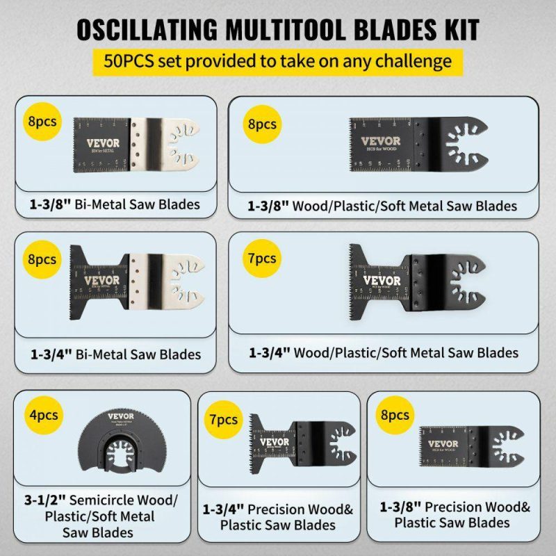 Saws & Accessories | 50 PCS Oscillating Saw Blades, Quick Release Multitool Blades Kit, HCS Tool Blades for Wood Plastic Metal Nails Bolts, Compatible with Dewalt Dremel Fein Worx Bosch Makita Milwaukee Power Tools Saws & Accessories